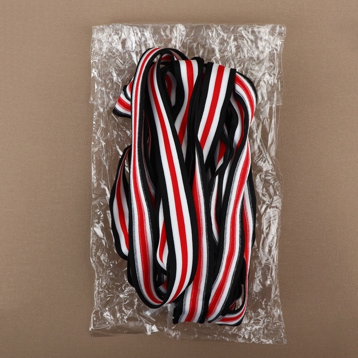 Тесьма трикотажная лампас 25 мм, 9,1 &plusmn; 0,5 м, цвет белый/чёрный/красный