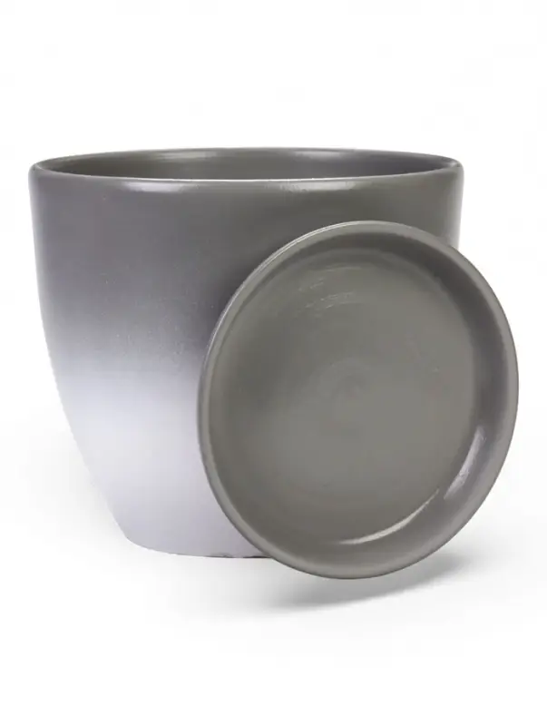 Горшок цветочный с поддоном 5 л, d122/h19,5 см серый керамика, "Туман" (М)