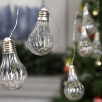 Гирлянда &laquo;Нить&raquo; 3 м роса с насадками &laquo;Лампочки объёмные&raquo;, IP20, серебристая нить, 100 LED, свечение тёплое белое, 3.5 В