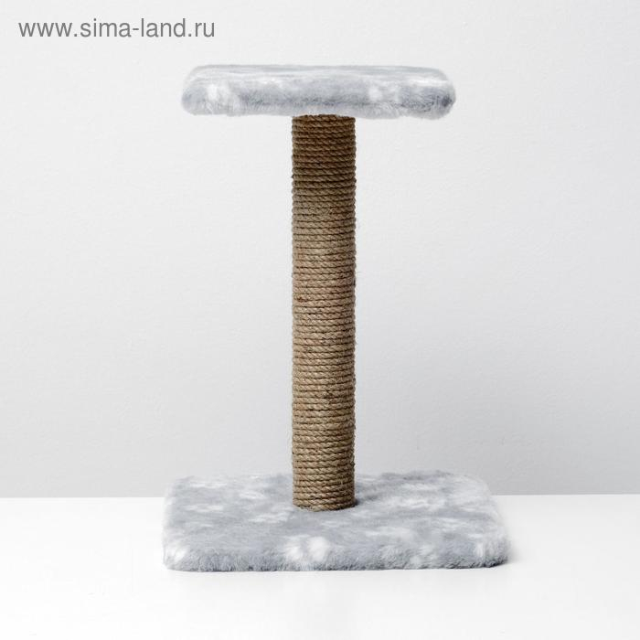 Когтеточка "Полка" с подставкой, 30 х 30 х 40 см, джут,  серая с лапками