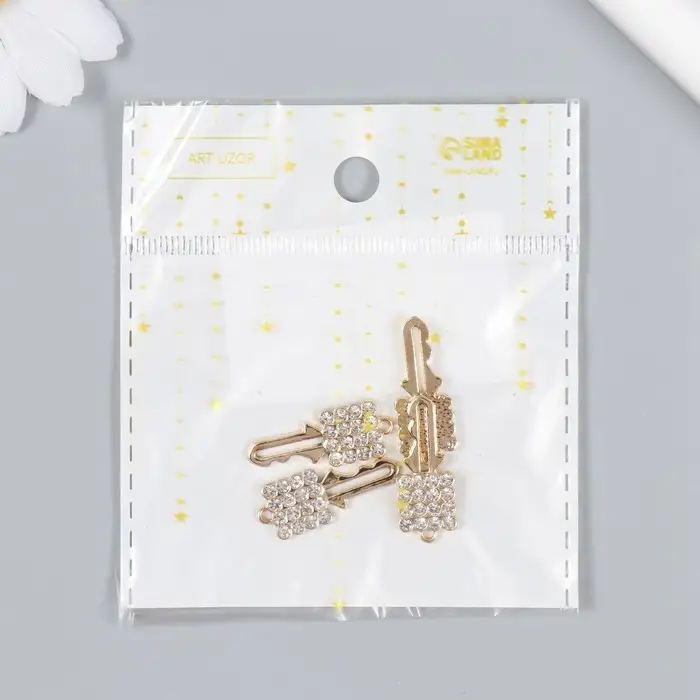 Декор для творчества металл, стразы "Ключик" золото 2,5х0,9 см