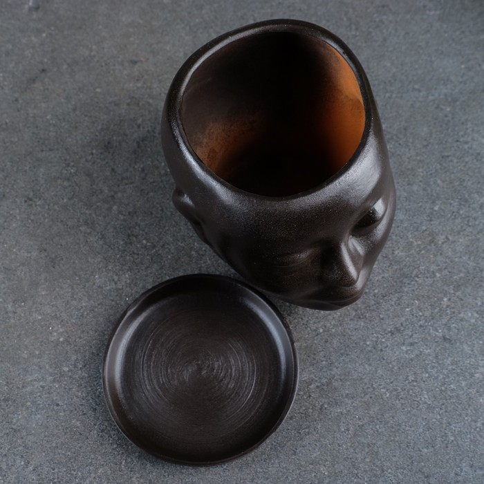 Горшок - органайзер "Голова" тёмно-коричневый, 1,3 л/16х14х15см