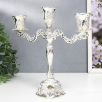 Подсвечник металл на 3 свечи "Виноградная лоза" серебро 22х7,5х25 см