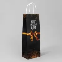 Пакет подарочный под бутылку, упаковка, &laquo;Бант&raquo;, белый крафт, 13 х 36 х 10 см