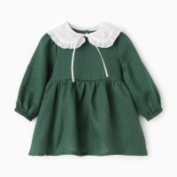 Платье с воротничком Крошка Я Linen, 86-92, зеленый