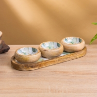 Набор розеток на подносе "Листья" (3 шт) дерево манго 33,5х13х6,5 см