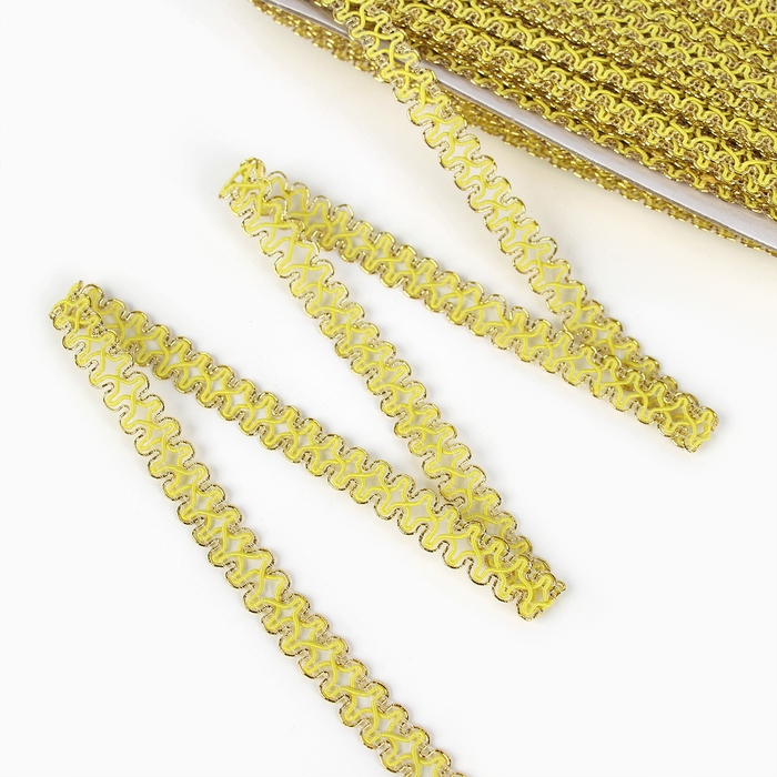 Тесьма жёлтая, с золотом по краю, 1,5 см, по 50 м