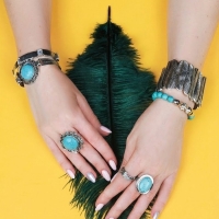 Браслет ассорти &laquo;Бирюзовый мир&raquo; круг, цвет голубой в серебре, L=19 см