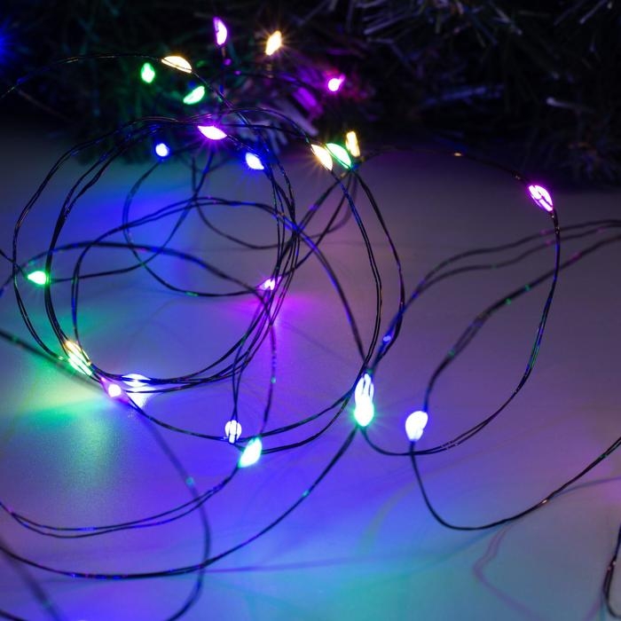 Гирлянда &laquo;Нить&raquo; 10 м роса, IP20, чёрная нить, 100 LED, свечение мульти, 12 В