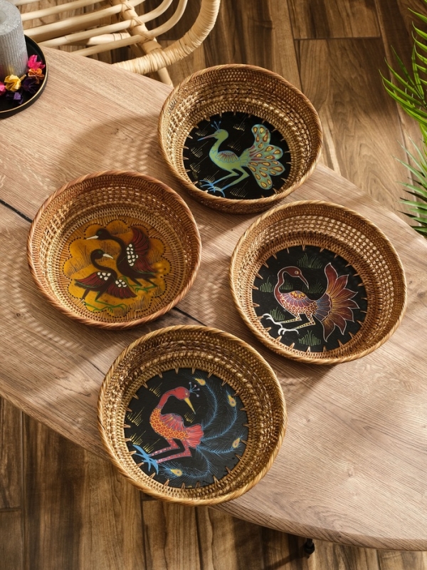 Корзинка плетеная ротанг Корзинка плетеная ротанг "Павлин", 23х23х7 см, МИКС