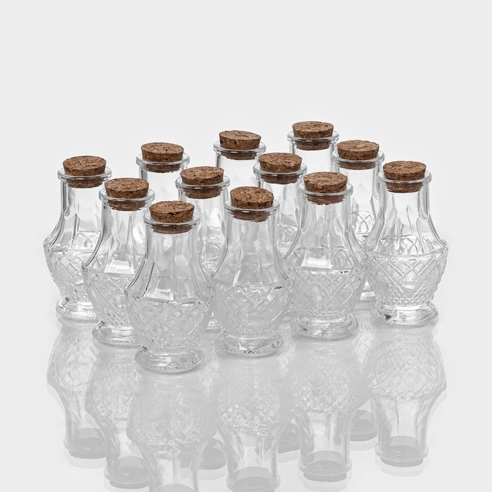 Набор баночек стеклянных для специй с пробковой крышкой Доляна &laquo;Пафе&raquo;, 50 мл, 5&times;8,4 см, 12 шт