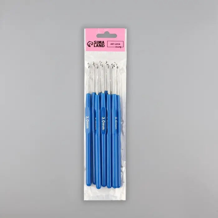 Крючок для вязания, с пластиковой ручкой, d=3 мм, 13.5 см, синий