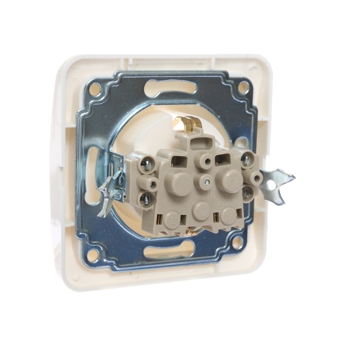 Розетка одноместная со шторкой Luazon Lighting "Орион", 16 А, скрытая, с з/к, белая