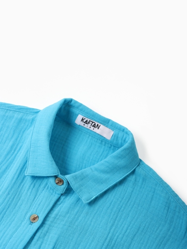 Рубашка из муслина для девочек KAFTAN рост 146, голубой Рубашка из муслина для девочек KAFTAN рост 146, голубой