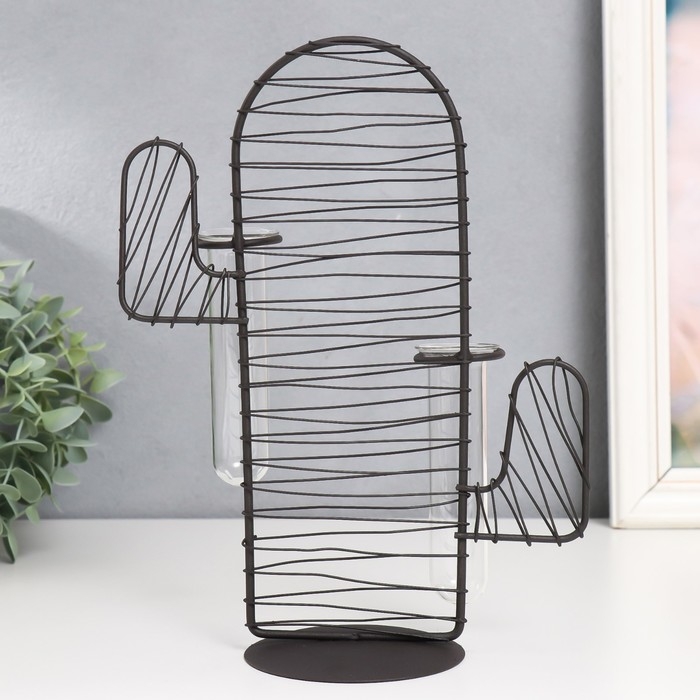 Декор металл, стекло "Кактус. Штрихи" чёрный 15х9х26 см