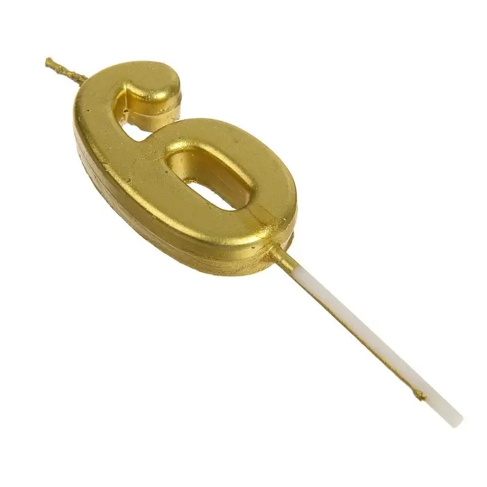 Свеча в торт на шпажке &laquo;Цифра 6&raquo;, золотая, 4.5&times;2.5 см