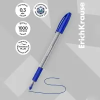 Ручка шариковая ErichKrause U-109 Classic Stick&Grip, узел 1.0 мм, чернила синие, резиновый держатель, длина линии письма 1000 метров