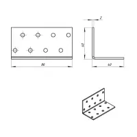 Уголок крепёжный 40 х 40 х 80 х 2 мм, ГОЦ, в упаковке 60 шт.