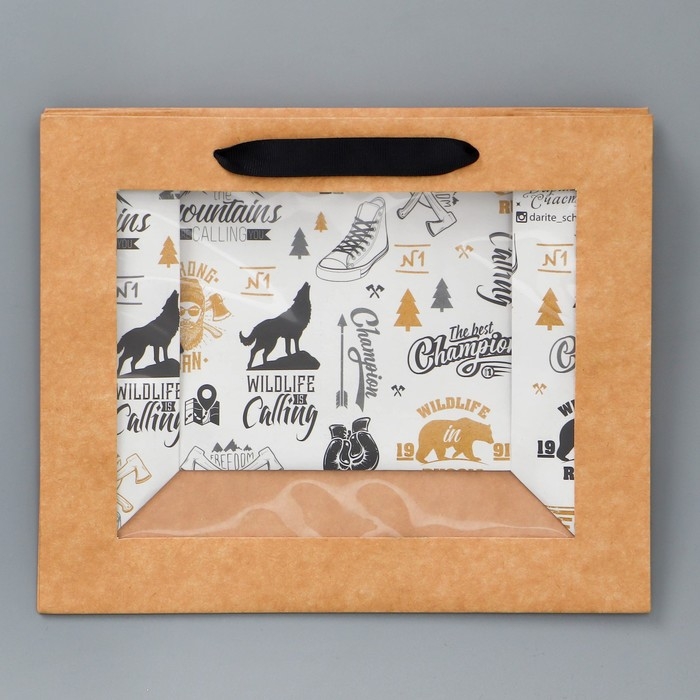 Упаковка, пакет подарочный крафтовый с пластиковым окном, «Man», 24 х 20 х 11см Упаковка, пакет подарочный крафтовый с пластиковым окном, «Man», 24 х 20 х 11см