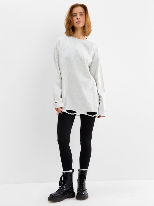 Футболка с длин. рукавом женский MINAKU: One Most Brand, цвет серый-меланж, ONESIZE