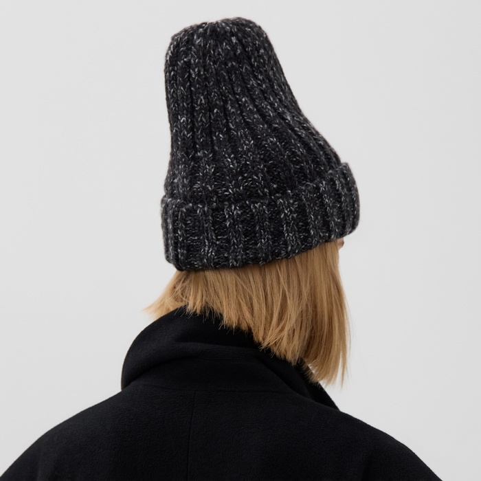 Шапка женская MINAKU с подворотом, размер 54-56, цвет черный