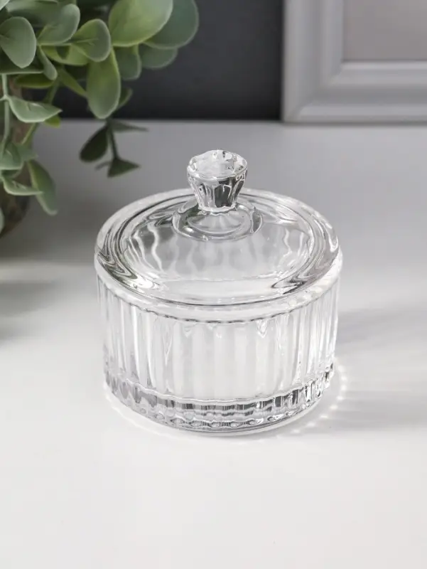 Шкатулка стекло "Полосы и бриллиант" прозрачная 6,5х6,5х7 см