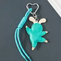 Брелок на карабине кожзам, текстиль "Танцующий зайчик" с узлом, голубой 24х7,5х1 см