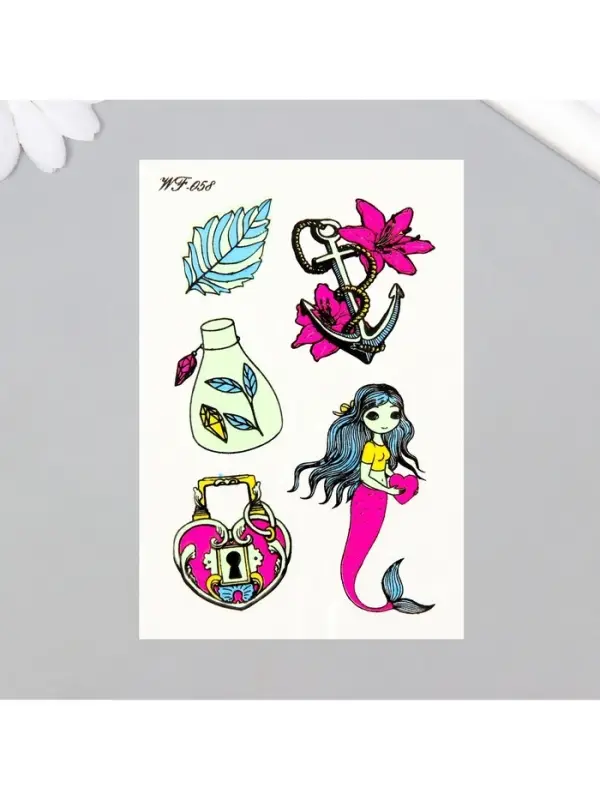 Переводные тату цветные &laquo;Любовь русалки&raquo;, временные татуировки светящиеся, 14.3&times;7.5 см