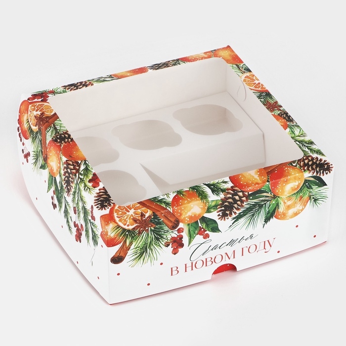 Коробка для капкейков и бенто-торта &laquo;Счастья в Новом году&raquo;, венок 25 х 25 х 10 см