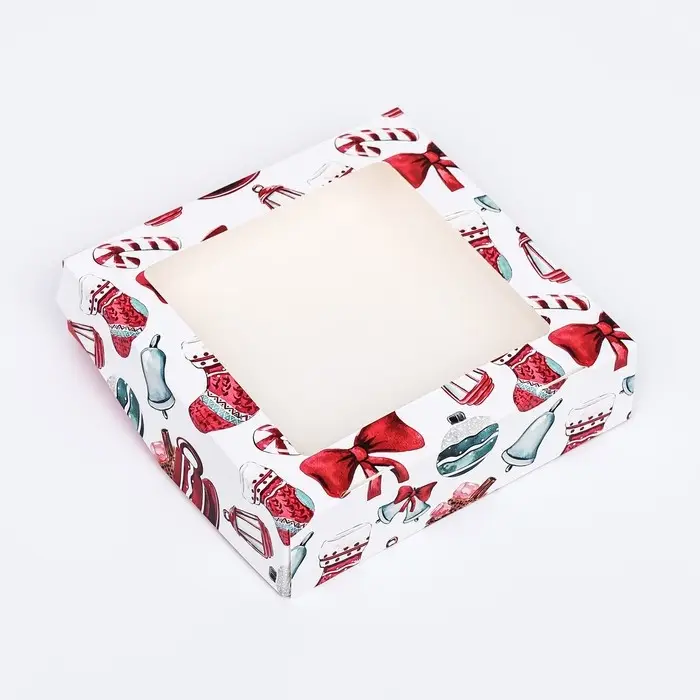 Коробка подарочная новогодняя складная с окном "Подарок", 15 х 15 х 4 см.