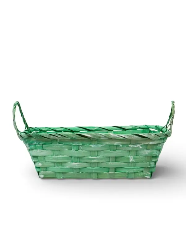 Корзина плетеная 24 х 20 х 8 см,боковые ручки, зеленый квадрат
