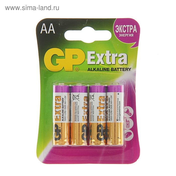 Батарейка алкалиновая GP Extra, AA, LR6-4BL, 1.5В, блистер, 4 шт.