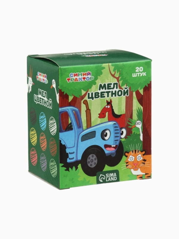 Мелки цветные школьные, набор 20шт "Синий трактор", прямоугольные