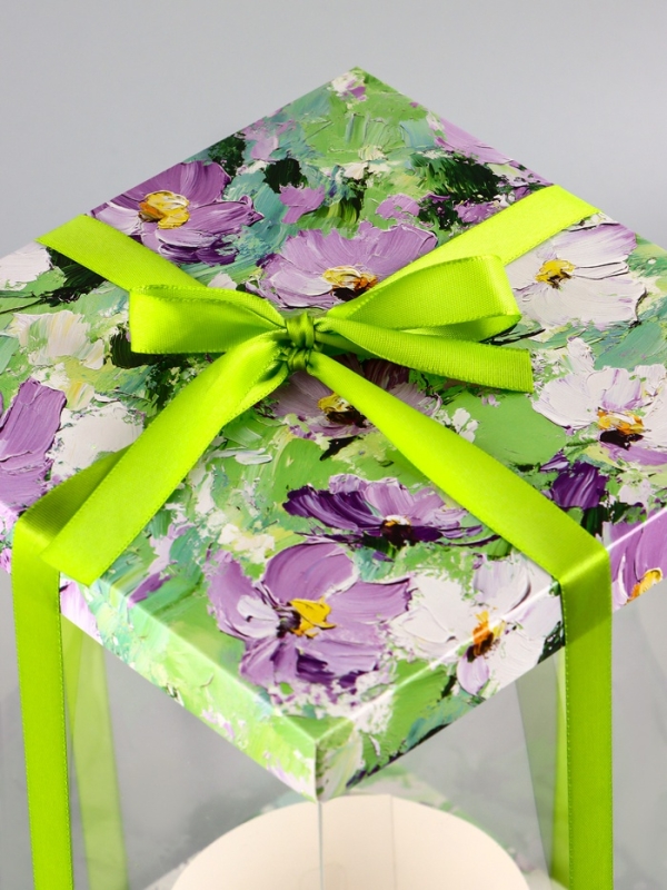 Коробка PVC, для цветов с лентой, 28 х 18 х 18 см, зеленый