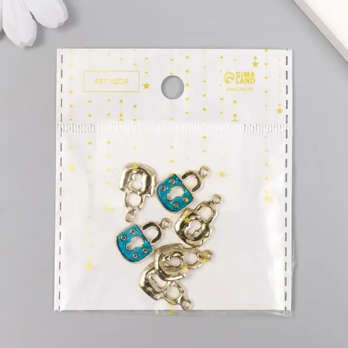 Декор для творчества металл "Голубой замочек" серебро, эмаль 1,6х1,1 см
