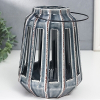 Подсвечник керамика на 1 свечу "Фонарь с вырезами" серый 19х14х14 см