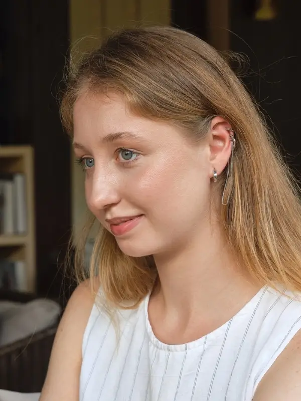 Набор серьги и каффы 4 шт. "Минимализм" водопад, цвет серебро