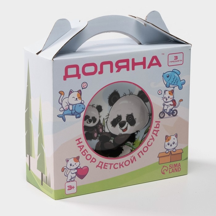 Набор детской посуды из керамики Доляна &laquo;Семья пандочек&raquo;, 3 предмета: кружка 230 мл, миска 400 мл, тарелка d=18 см