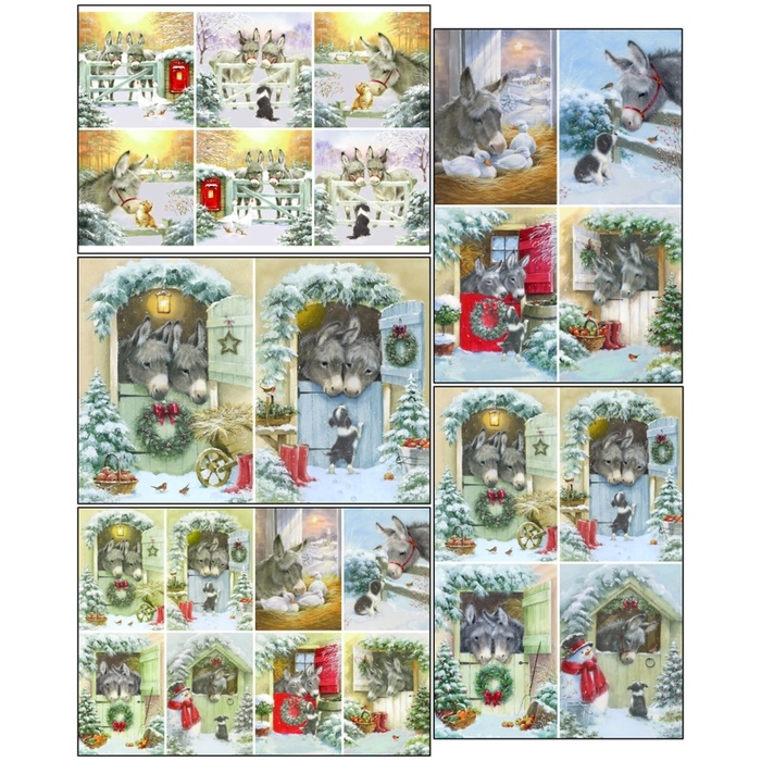 Набор декупажных карт 5 шт &laquo;Зимние ослики&raquo;, плотность 45 гр/м2, формат А4