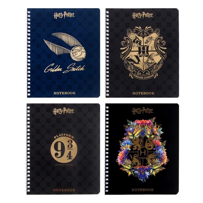Тетрадь 48 листов в клетку на гребне Тетрадь 48 листов в клетку на гребне "Гарри Поттер", обложка мелованный картон, матовая ламинация, 3D фольга, блок офсет, 4 вида МИКС