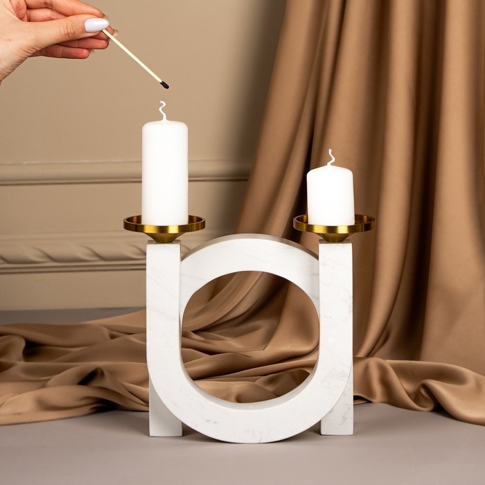 Подсвечник латунь, мрамор &laquo;Камелия&raquo; 19 х 18 х 8 см