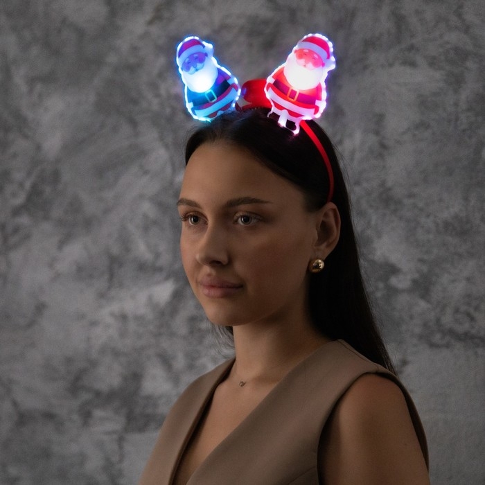 Ободок светодиодный Ободок светодиодный "Дед Мороз" 18x16x3 см, 2 LED, батарейки AG10x3 (в комплекте), мерцание, свечение мульти