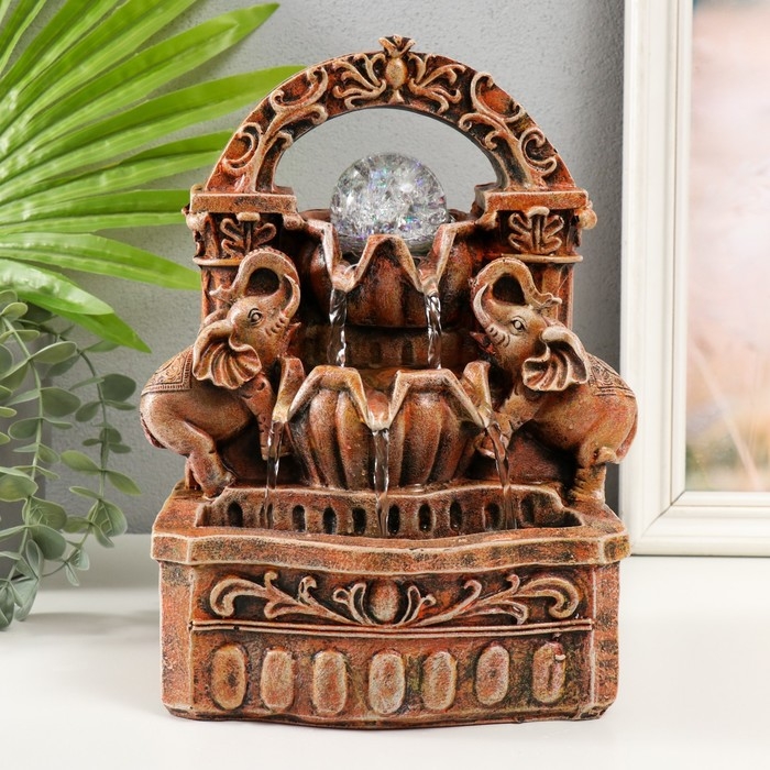 Фонтан настольный от сети, подсветка Фонтан настольный от сети, подсветка "Два слона под аркой" 19х14х26 см