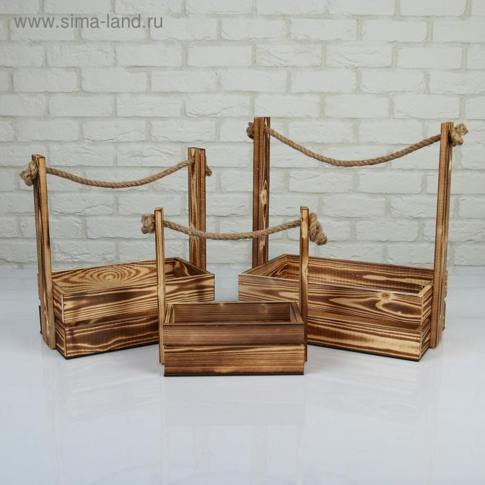 Набор кашпо деревянных 3 в 1 (30.5×18.5×35; 25.5×15×30; 20×12×23) Набор кашпо деревянных 3 в 1 (30.5×18.5×35; 25.5×15×30; 20×12×23) "Аром", обожженный