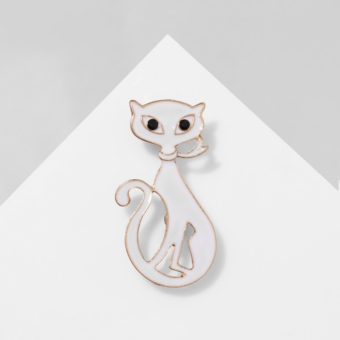 Брошь &laquo;Кошка&raquo; мур-мур, цвет белый в золоте