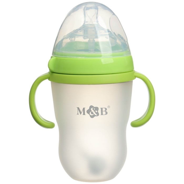 Бутылочка для кормления M&B, ШГ &Oslash;70мм, от 6 мес, 250мл, с ручками, силиконовая колба, цвет зеленый