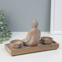 Сувенир полистоун подсвечник на 2 свечи "Будда - медитация" под серебро 8,7х24,3х15 см Сувенир полистоун подсвечник на 2 свечи "Будда - медитация" под серебро 8,7х24,3х15 см