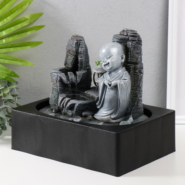 Фонтан настольный от сети, подсветка Фонтан настольный от сети, подсветка "Маленький хотей в каменном городе" 29х21х27 см