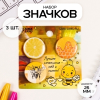 Значки закатные набор 3 шт d=25 мм "Мёд и лимоны" 7х7 см Значки закатные набор 3 шт d=25 мм "Мёд и лимоны" 7х7 см
