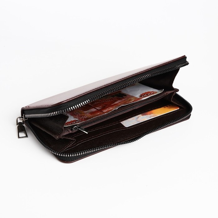 Портмоне мужское на молнии, отдел для купюр, для карт, для монет, цвет коричневый Портмоне мужское на молнии, отдел для купюр, для карт, для монет, цвет коричневый